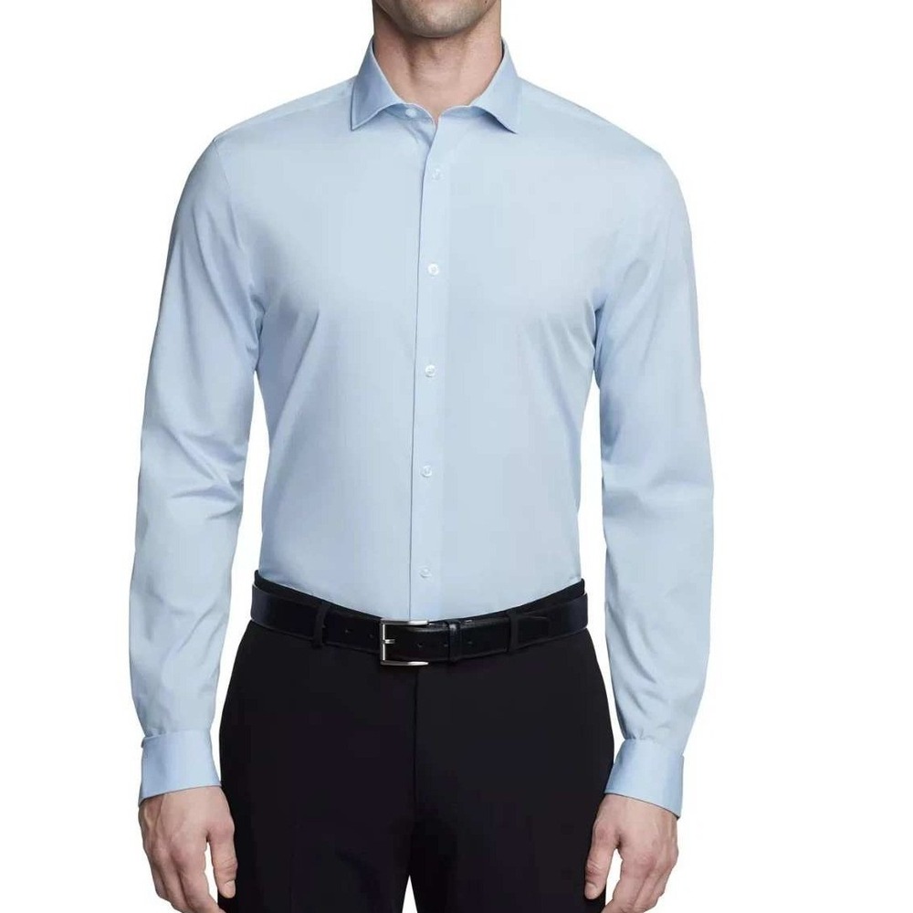 NWT Calvin Klein Men's 17 34/35 XL Blue Slim Fit Dress Shirt Cotton Stretch
